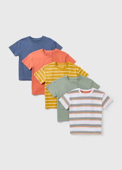 5 Pack Boys Multicolour Stripe T-Shirts