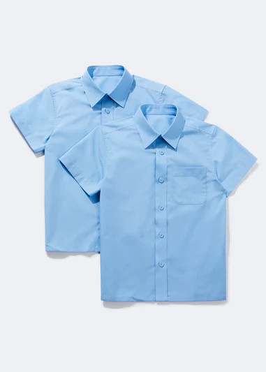 Boys 2 Pack Blue Short Sleeve School Shirts